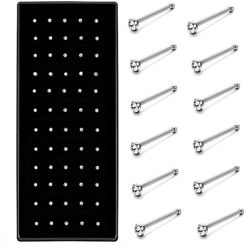 60 Pcs 1.8mm Stainless Steel Nose Stud Ring Nose Piercing Kit