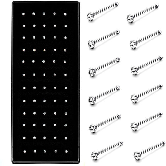 60 Pcs 1.8mm Stainless Steel Nose Stud Ring Nose Piercing Kit