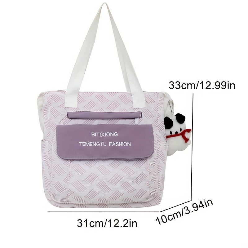 2pcs Backpack And Sling Bag Set Students Schoolbag With Puppy Pendant