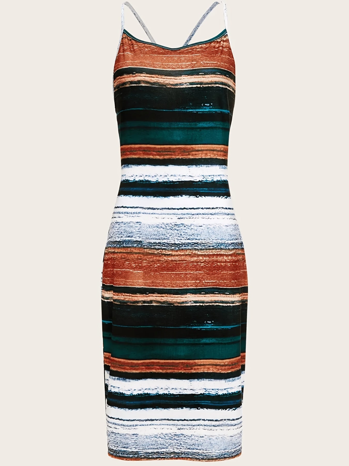  Striped Print Slim Fit Cami Dress Women's Plus Medium Stretch Sundress