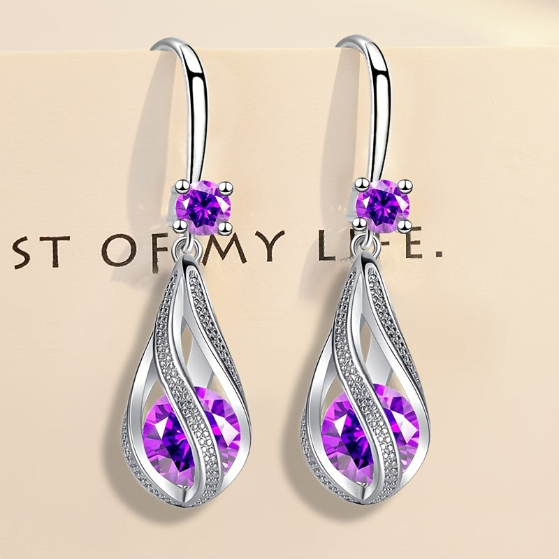 Rotating Teardrop Shape Crystal Earrings for Women Girls