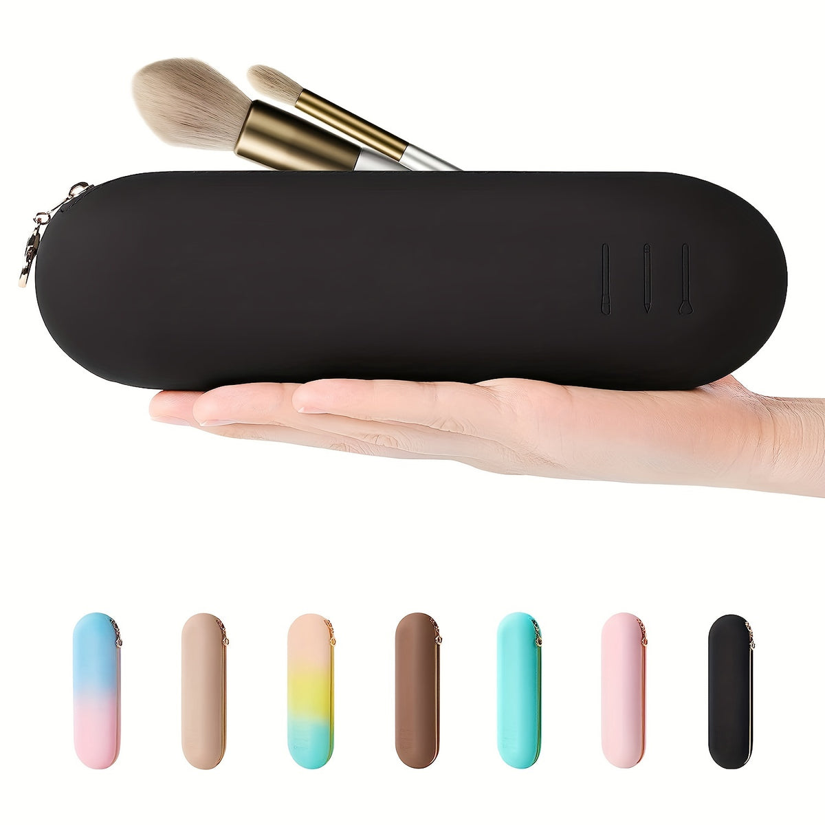 Silicone Makeup Brush Holder Zipper Travel Cosmetic Brushes Case