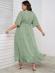  Ditsy Print Short Sleeve Wrap Dress With Belt