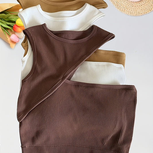 3pcs Girl's Ribbed Tank Top Cutout Comfy Soft Undershirts
