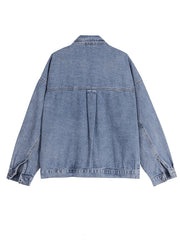 Women's Loose Fit Denim Jacket Single Breasted Button
