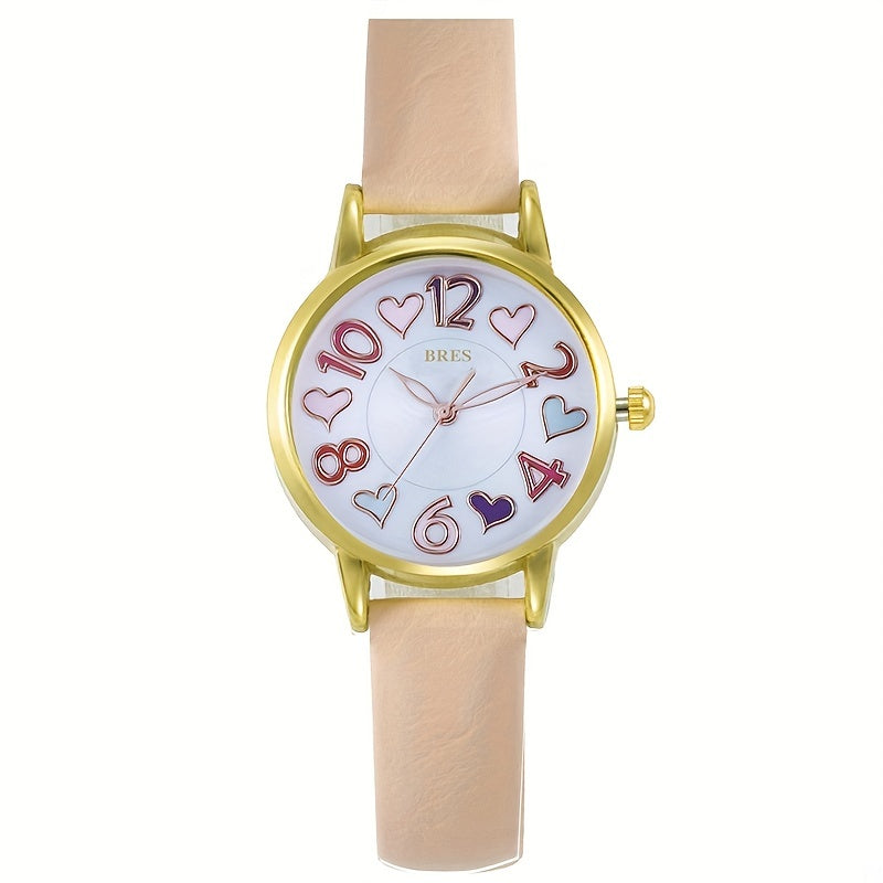 Girls Waterproof Hearts Watch with PU Leather Strap