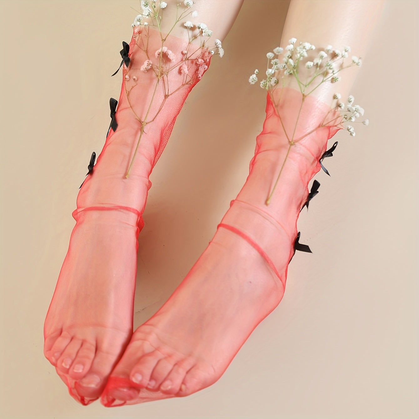 Bow Decor Mesh Socks Sheer Stockings Women's Hosiery
