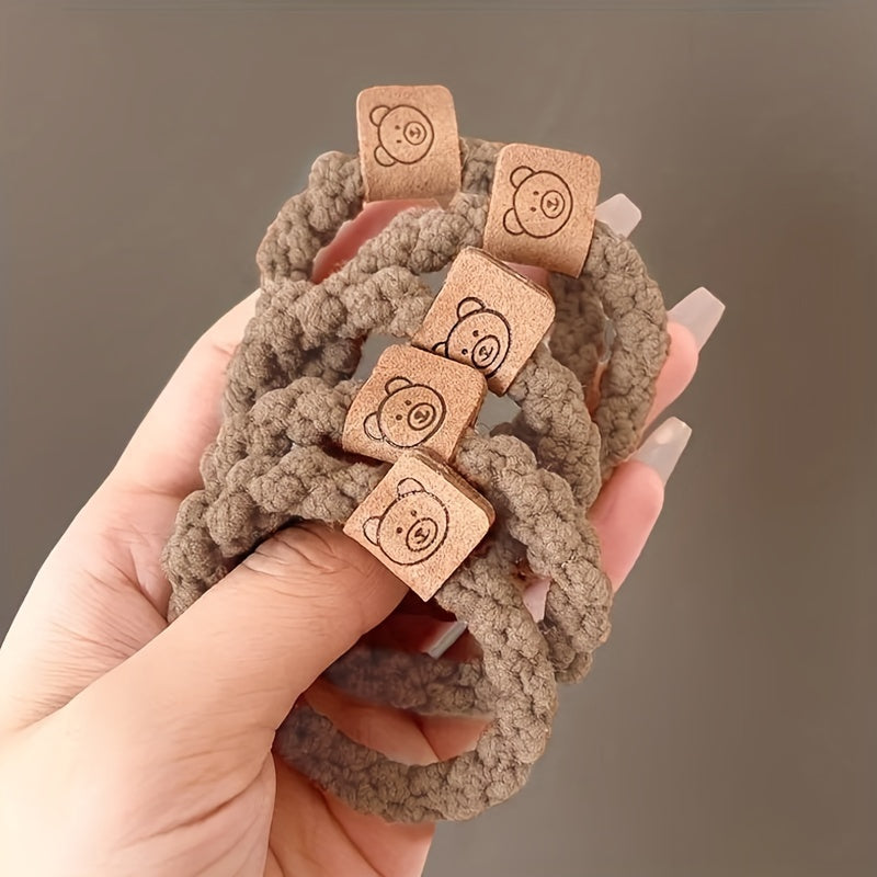 5pcs Bear Elastic Head Rope Thickened Hair Ring For Girls