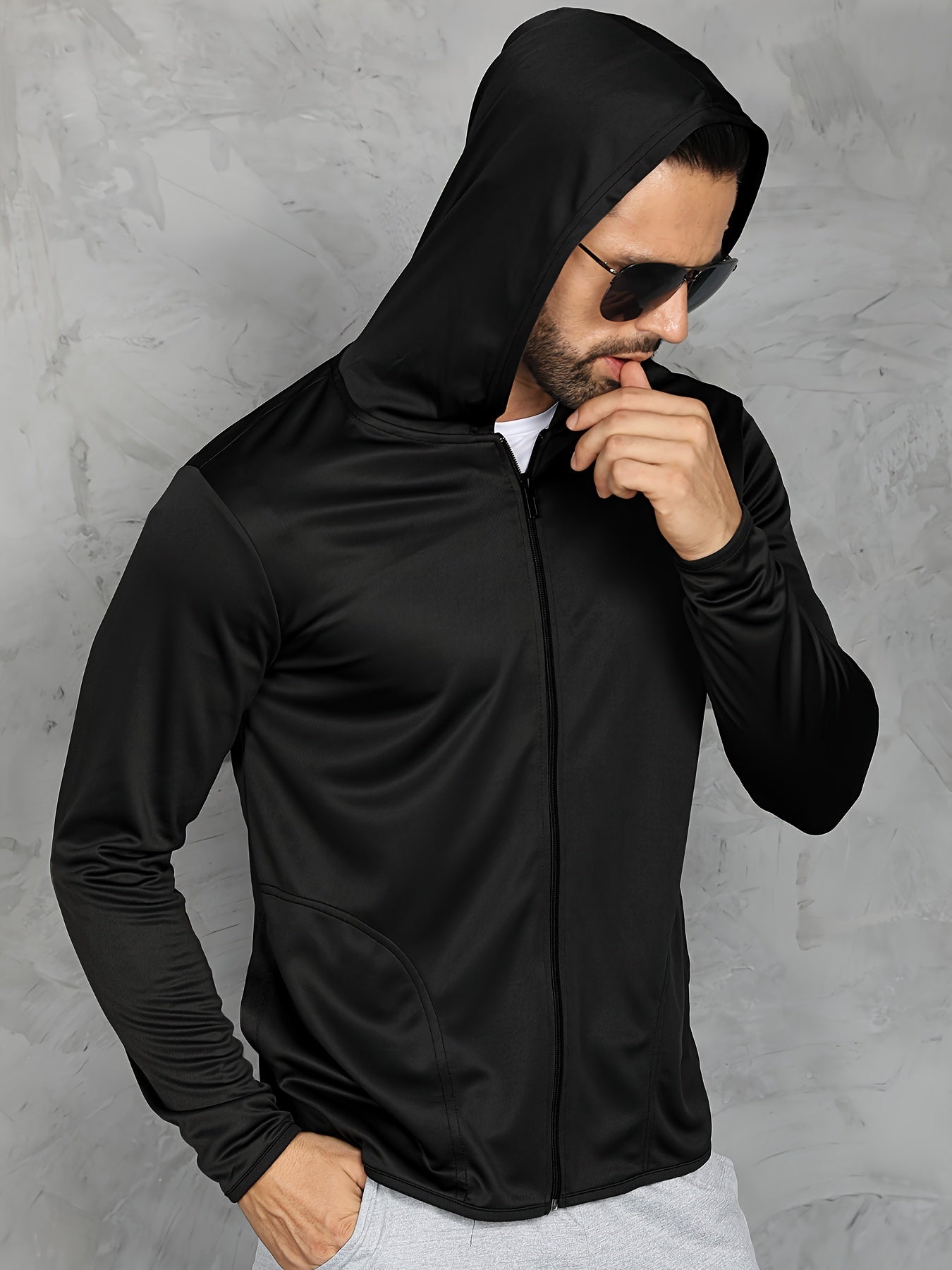 Men's Zipper Hooded Jacket for Outdoor Sports
