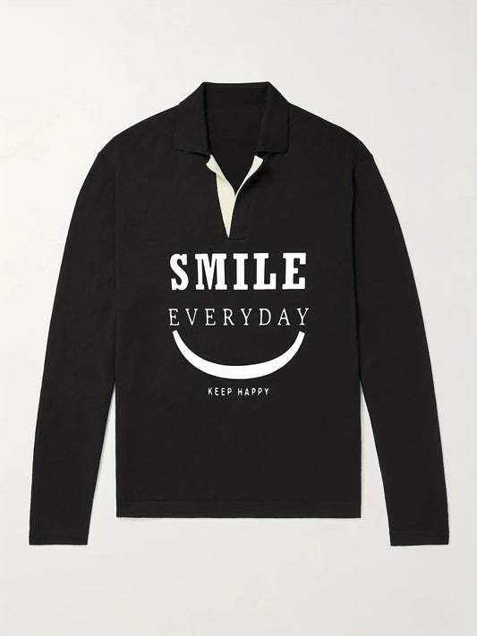 Men's Smile Pattern Knit Polo Sweater