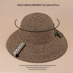 Wide Brim Straw Sun Hat with Bow for UV Protection