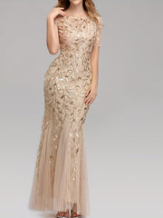 Sequined Mesh Pleated Maxi Dress for Party
