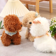 Plush Teddy Bear w/ Colorful Scarf & Candy Dog in Brown