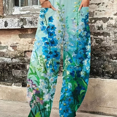 Floral Print Straight Leg Pants With Pockets