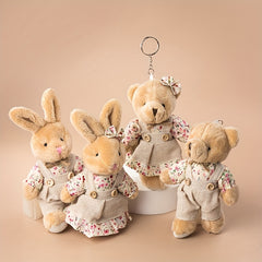 2pcs Burlap Couple Bear Plush Doll Keychain Couple Rabbit Plush Pendant