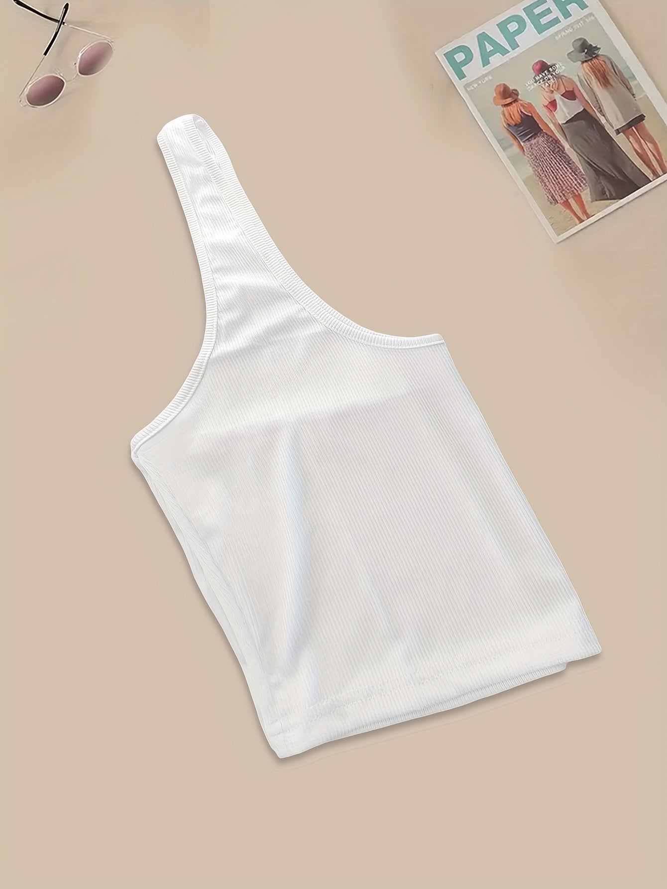 2pcs Solid Ribbed Halter Tops Crew Neck Backless Crop Top Women's Lingerie