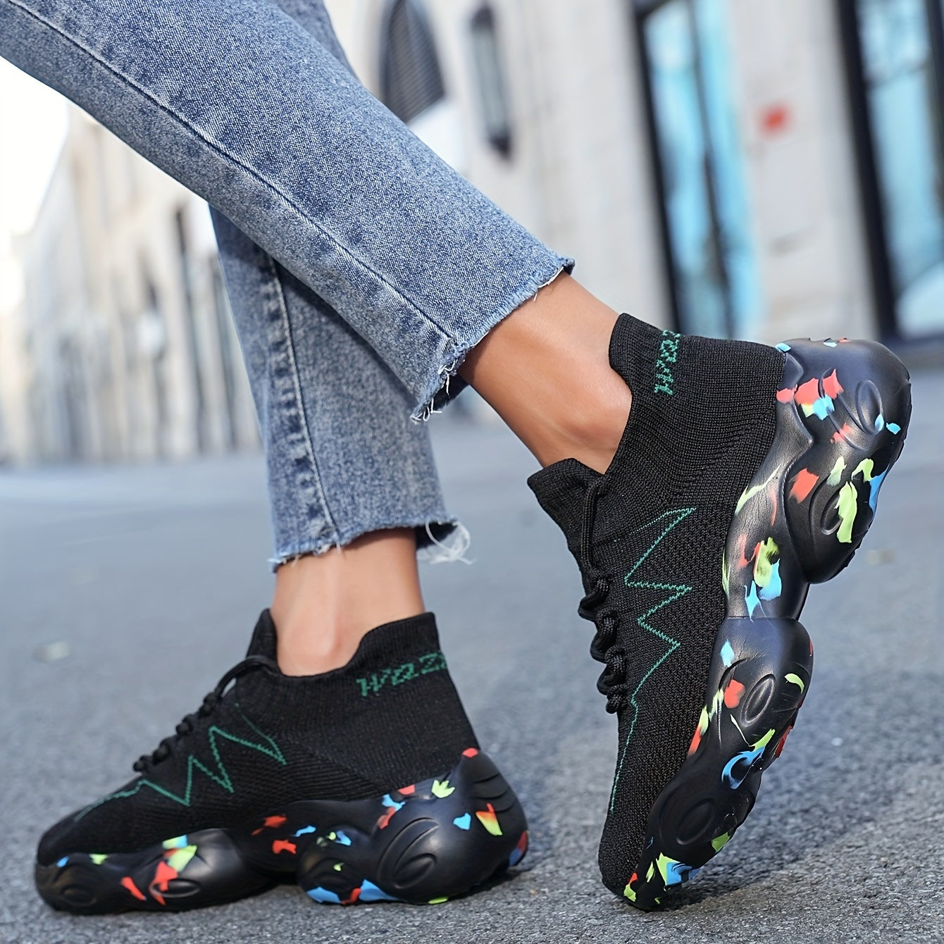 Women's Knit Sock Sneakers Casual Non Slip Platform Shoes