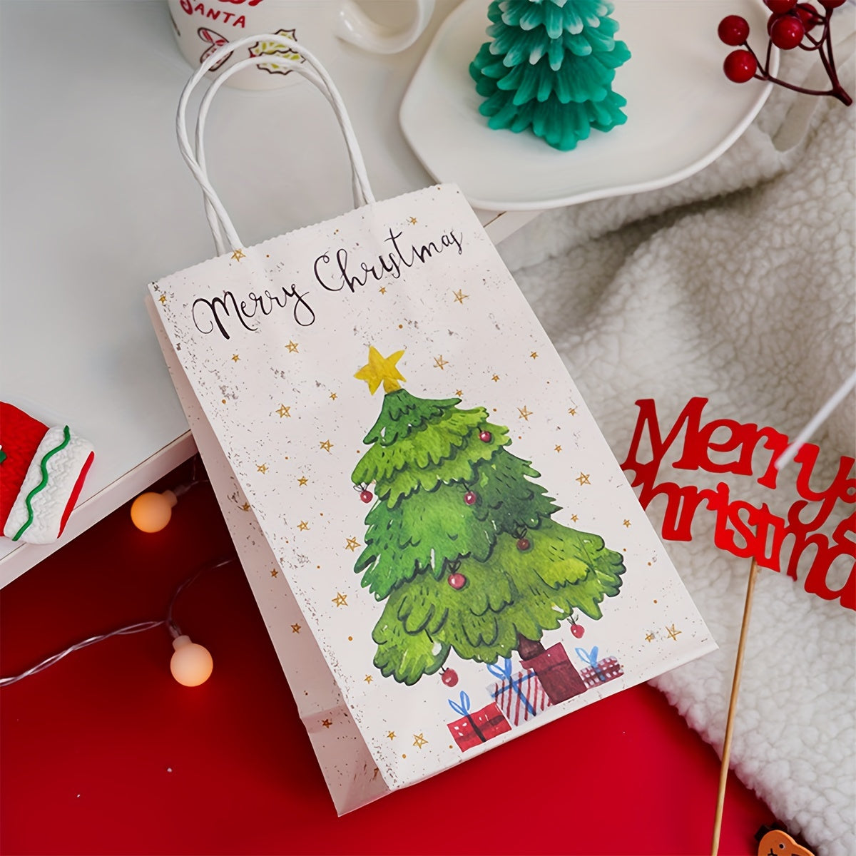 Hand painted Christmas Tree Candy Bag - Family Party Gift Bag