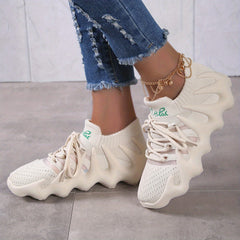 Women's Plaid Pattern Sneakers Low Lace Up Mesh Shoes