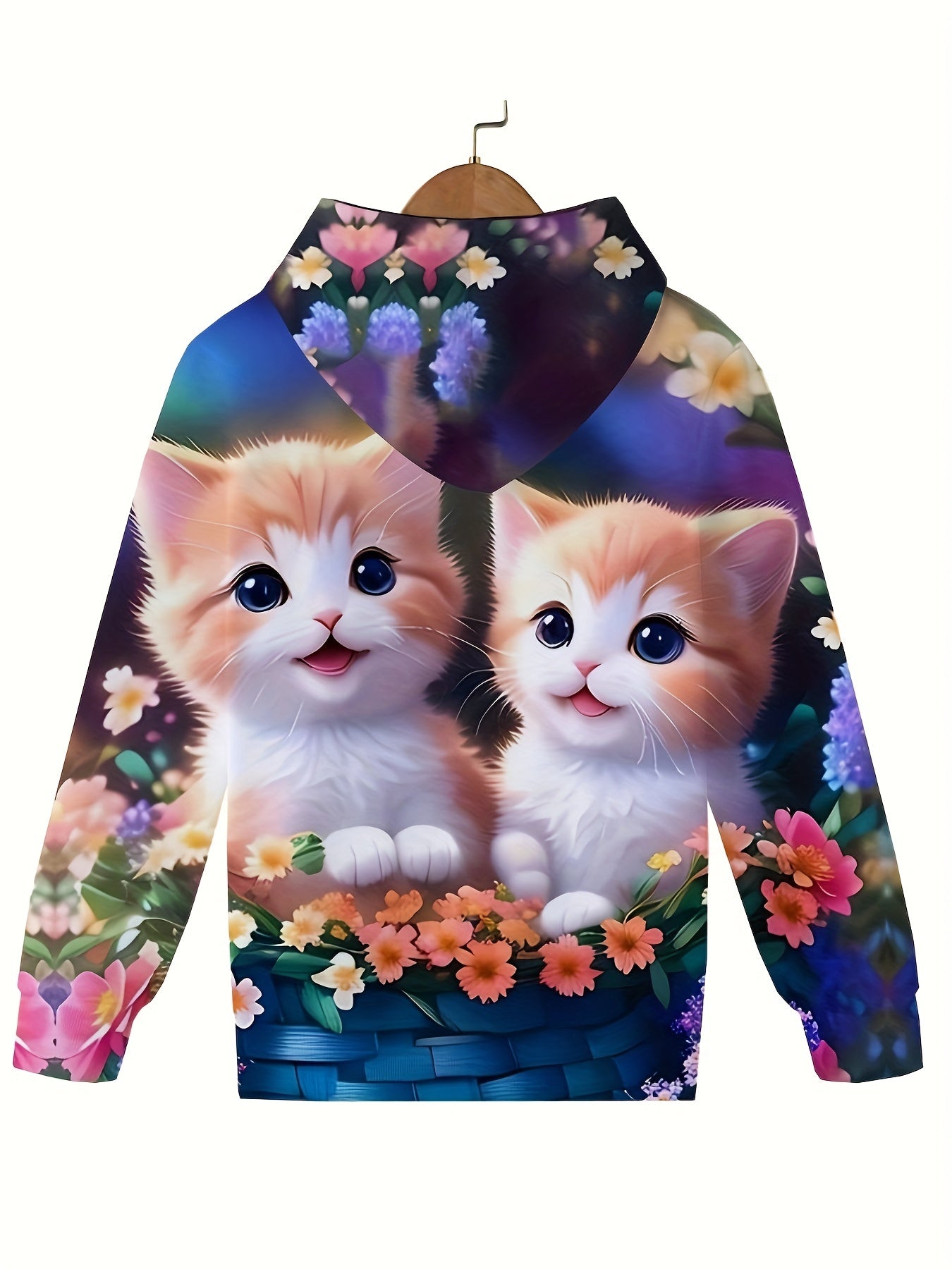 Adorable Kitten Crew Hooded Sweatshirt Long Sleeve Pullover