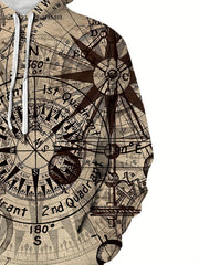 Compass Pattern 3D Print Hoodie Men's Casual Pullover Hooded Sweatshirt