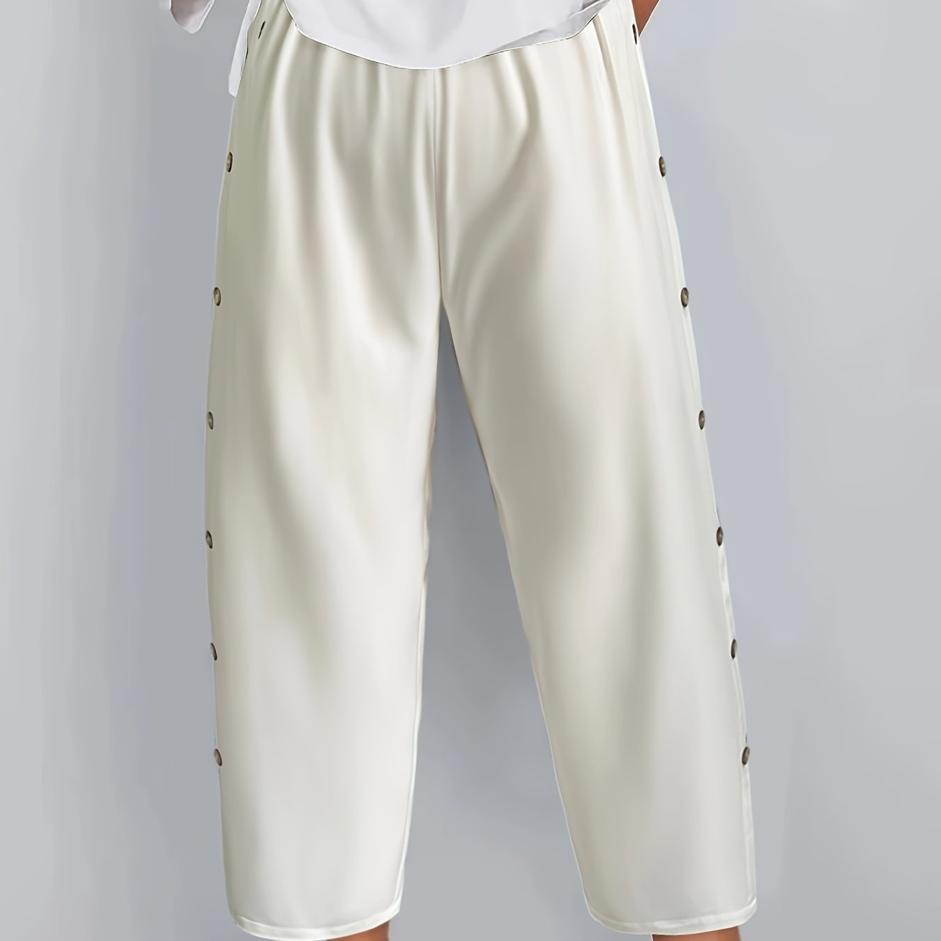 Solid Wide Leg Trousers Elastic High Rise Pants