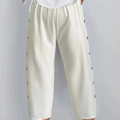 Solid Wide Leg Trousers Elastic High Rise Pants