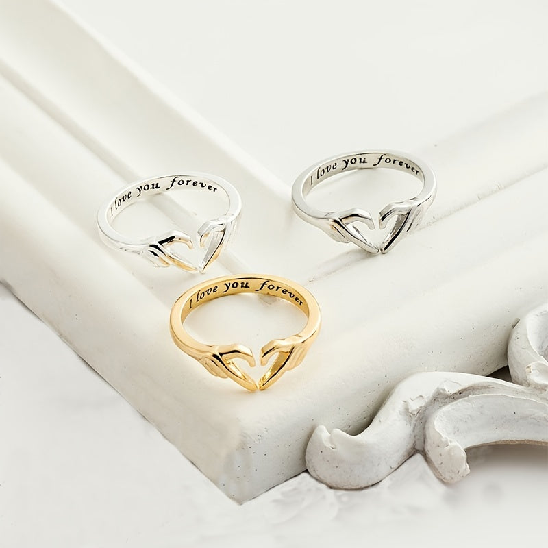 Adjustable Silvery Heart Ring 18K Plated Love Jewelry for Women Teens