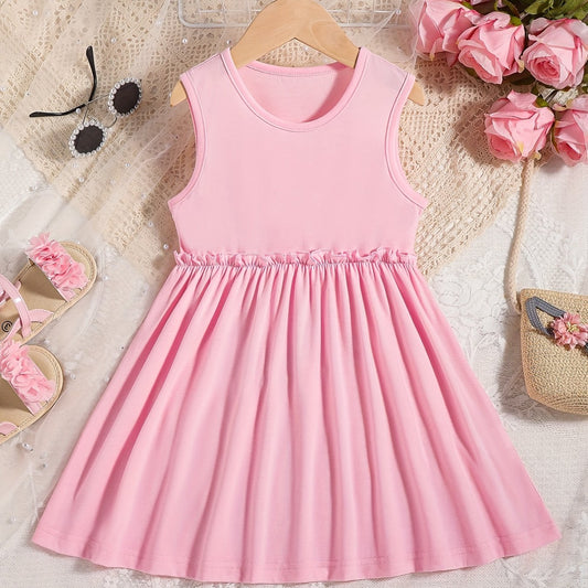 Girls' Solid Sleeveless Sundress Princess Dresses