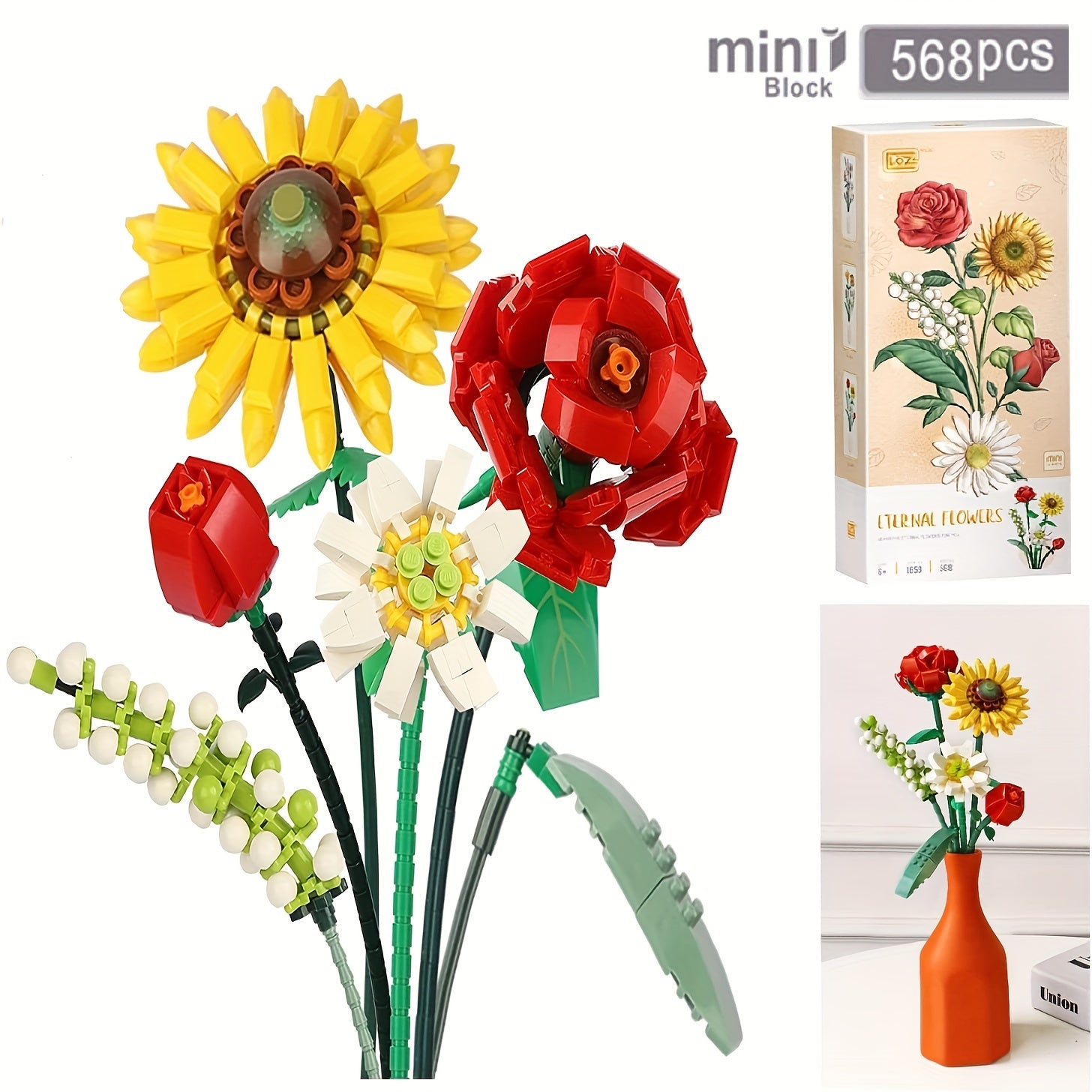 DIY Mini Flower Bouquet Building Blocks Set - Sunflower Rose Lily Fox