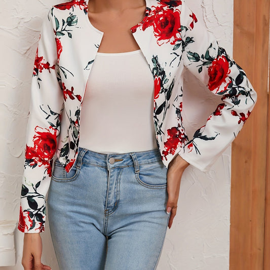 Floral Print Open Front Crop Jacket for Women