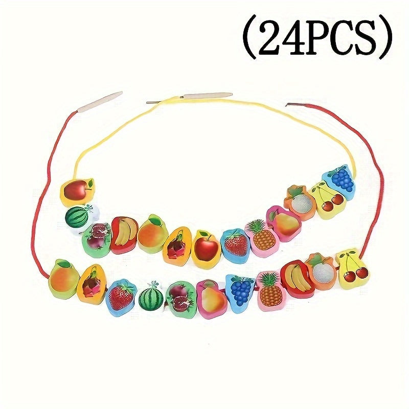 24pcs Fruit Number Animal Beaded Strings Educational Toys