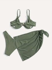 Mesh Tie Side Cover Up Solid Bikini Set