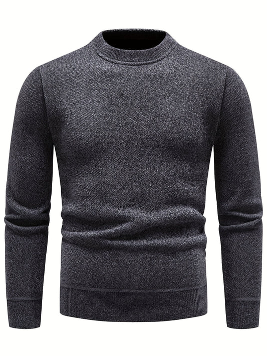 Knitted Solid Sweater Men's Crew Neck Pullover