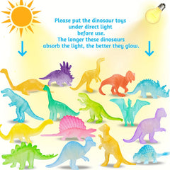 12pcs Glow in the Dark Mini Dinosaur Figures Set