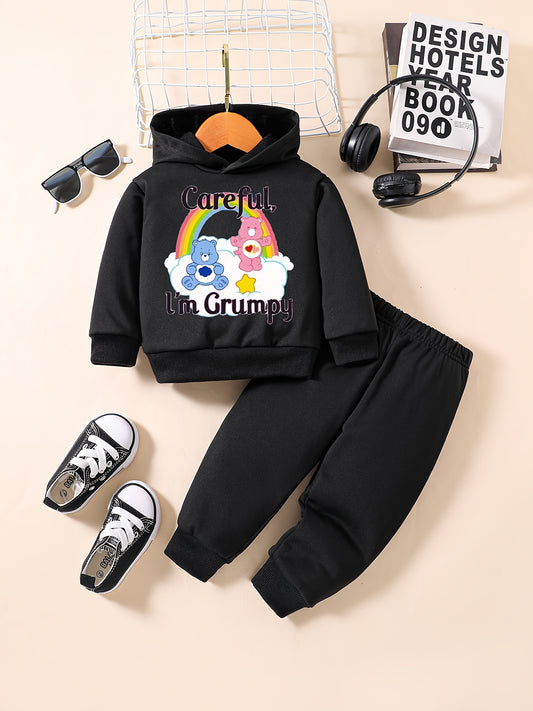 Baby Girl Set Cartoon Bear I'M GRUMPY Long Sleeve Hoodie Pants Outfit