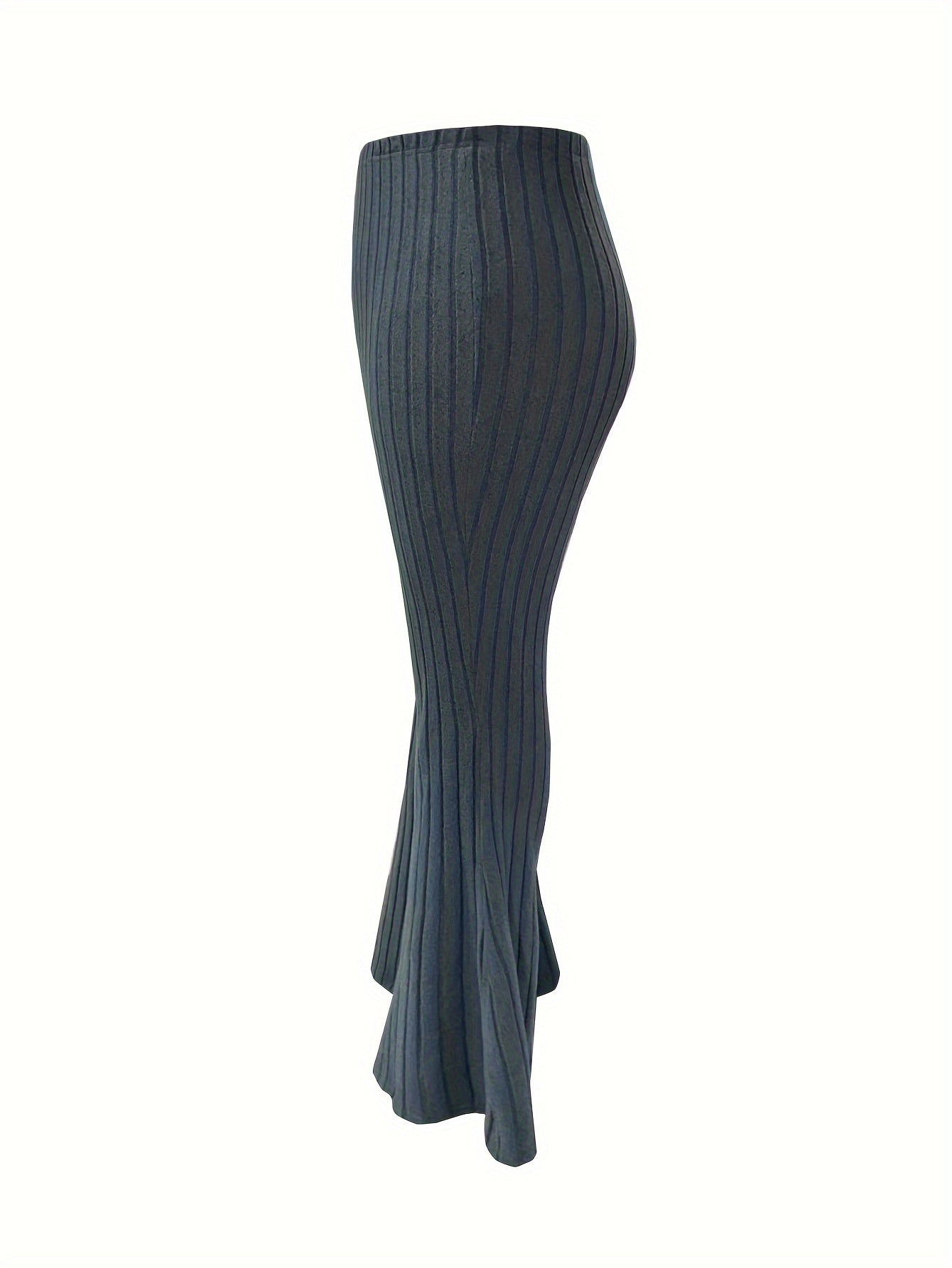  Ribbed High Rise Flared Leg Trousers