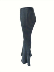  Ribbed High Rise Flared Leg Trousers