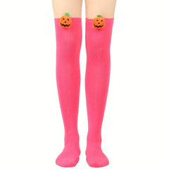 Pumpkin Decor Thigh High Socks Halloween Over The Knee Socks