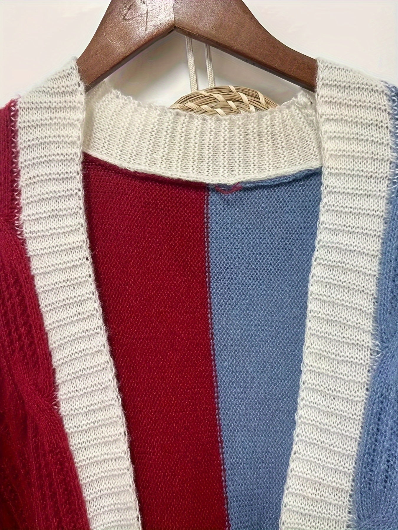  Colorblock Cable Bat Sleeve Cardigan