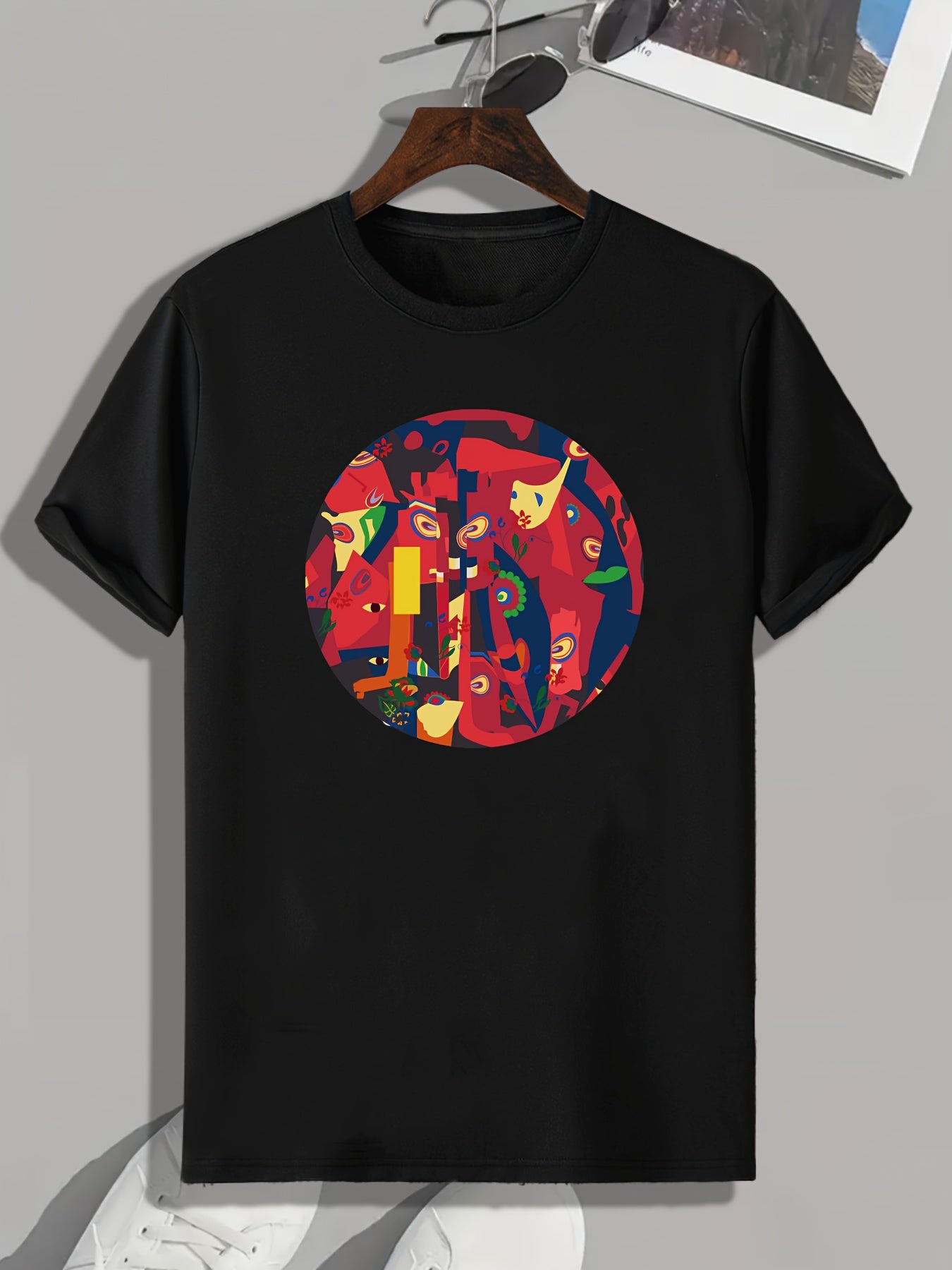 Red Cartoon Print Men's Tee for Summer