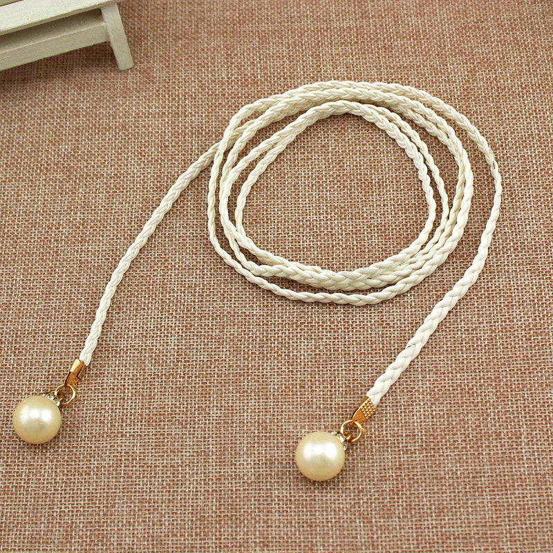 Faux Pearl Pendant Braided Belt for Women