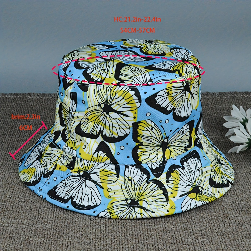 Yellow Butterfly Print Bucket Hat Sun Protection Sunshade Hat