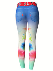Floral Print Slim Leggings High Waist Summer Leggings