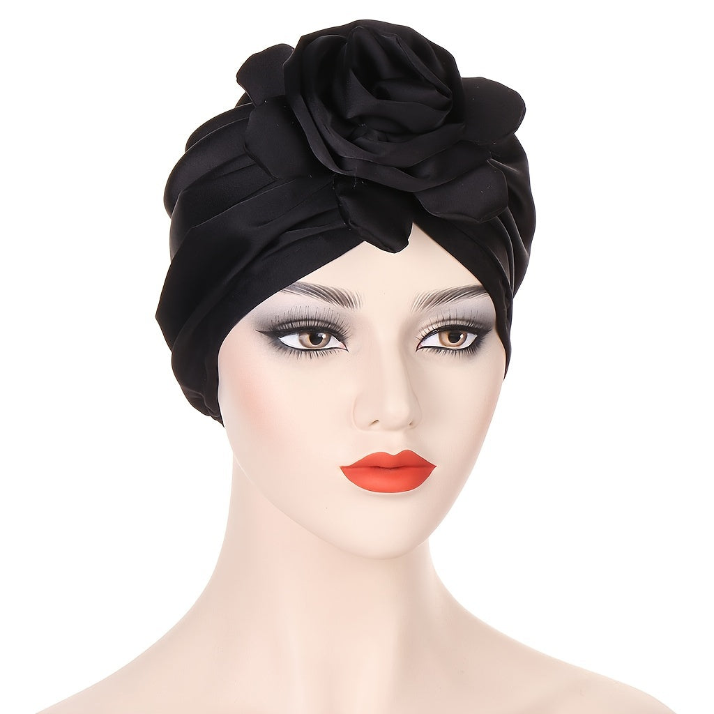 Satin Flower Turban Cap Hijab Head Wrap Head Scarf Beanie Chemo Hats