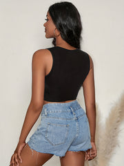 Sun & Moon Print Crop Tank Top Sleeveless Summer Top