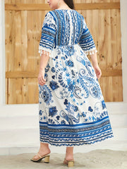  Retro Dress Women's Plus Paisley Floral Geometric Print
