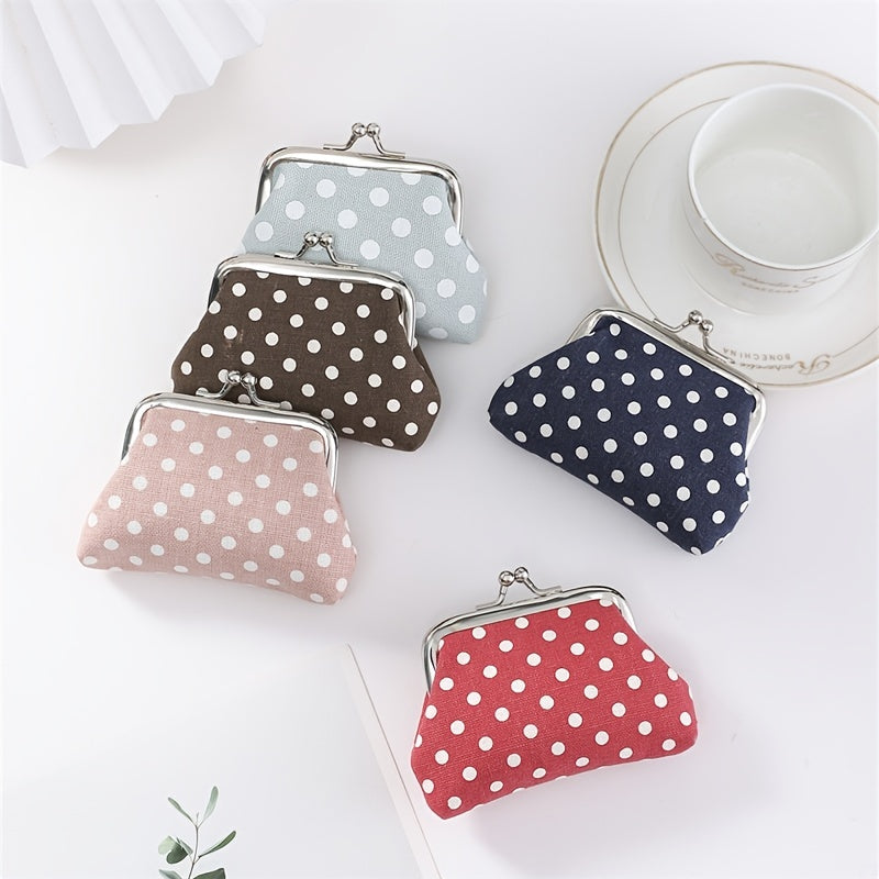 Polka Dot Kiss Lock Coin Purse Clutch Bag Convenient Earphone Coin Storage