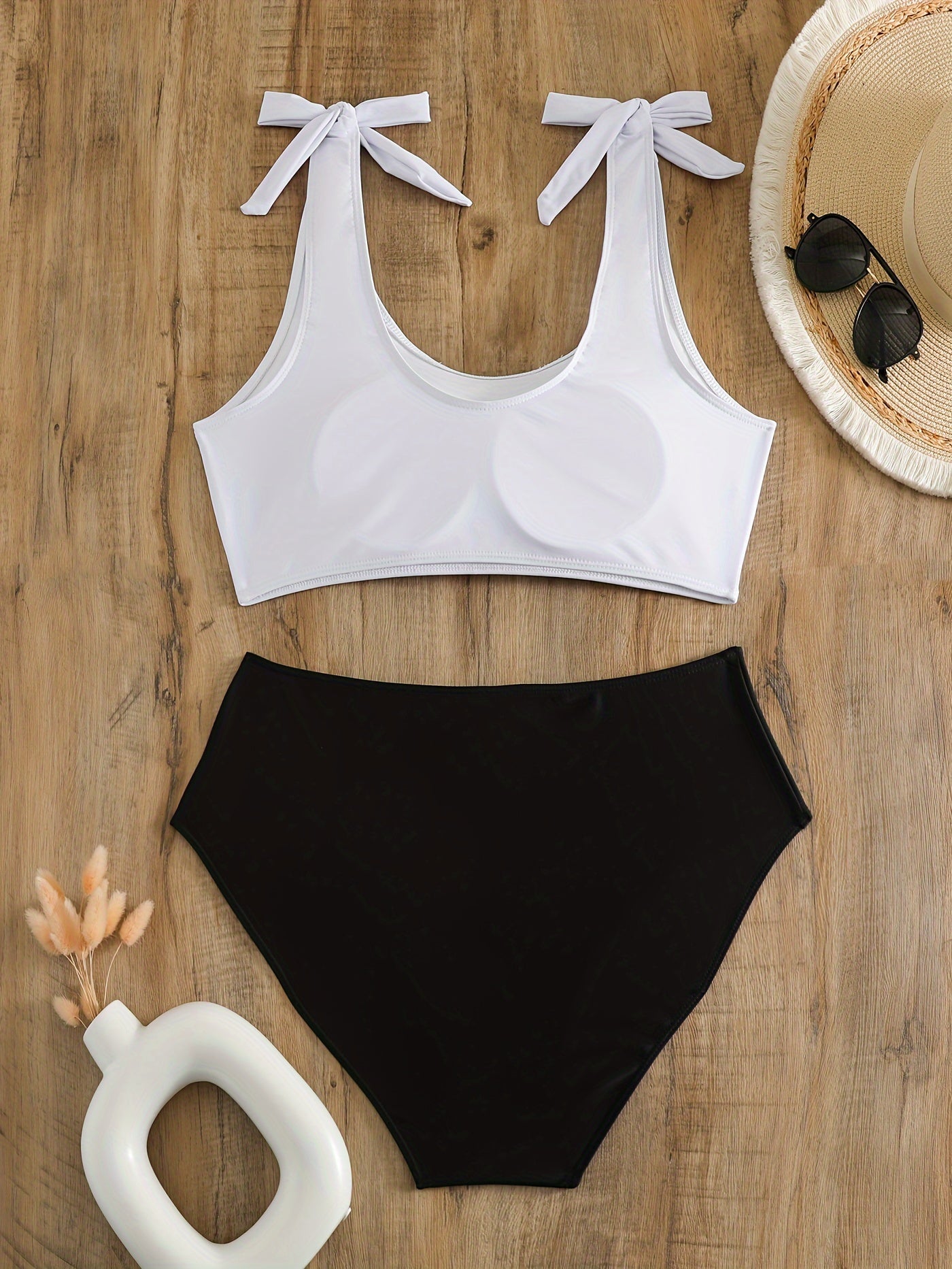  Tropical Print Shoulder Tie Bikini Set