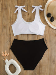  Tropical Print Shoulder Tie Bikini Set